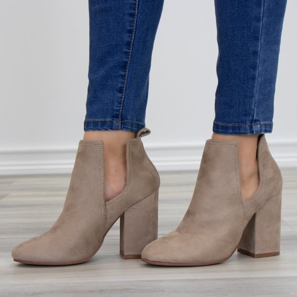 Vegan Suede Tan Cute Ankle Boots W/ Open Sides - Picture 2 of 10